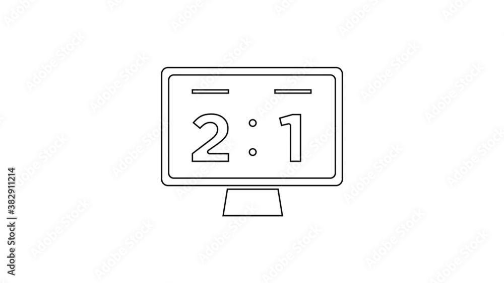 Black line Sport mechanical scoreboard and result display icon isolated on white background. 4K Video motion graphic animation Black line Sport mechanical scoreboard and result display icon isolated on white background. 4K Video motion graphic animation