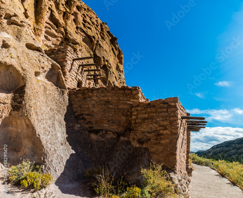 Remains of Ancient Puebloan Cave Dwellings, Bandelier National Monument, New Mexico,USA