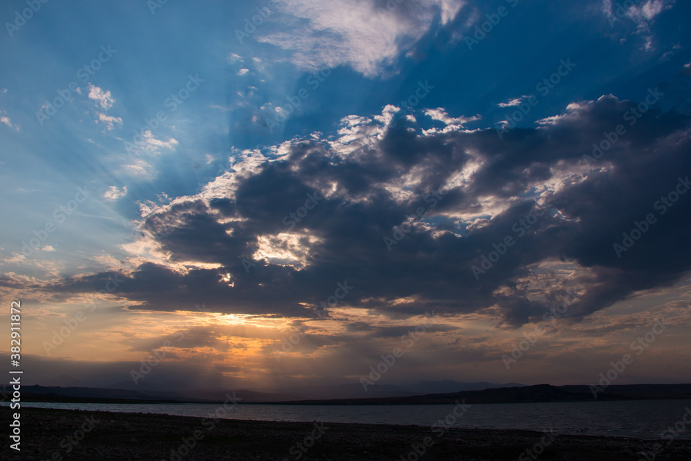 sunset over the lake