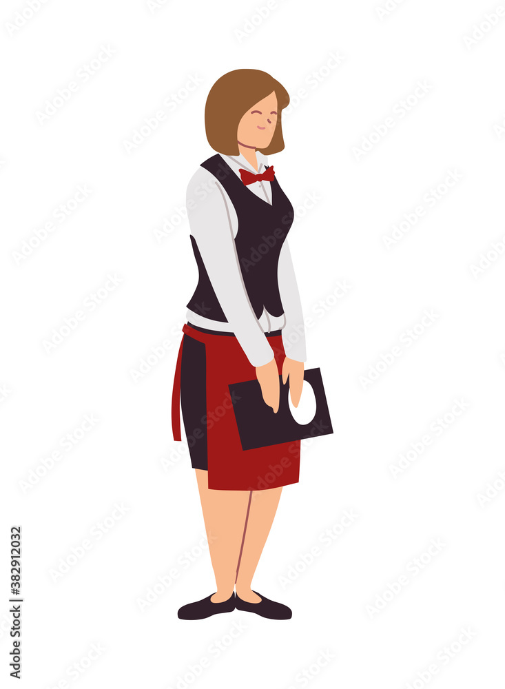 Fototapeta premium woman waitress with uniform and menu