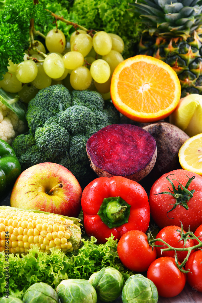 Composition with variety of fresh vegetables and fruits Composition with variety of fresh vegetables and fruits