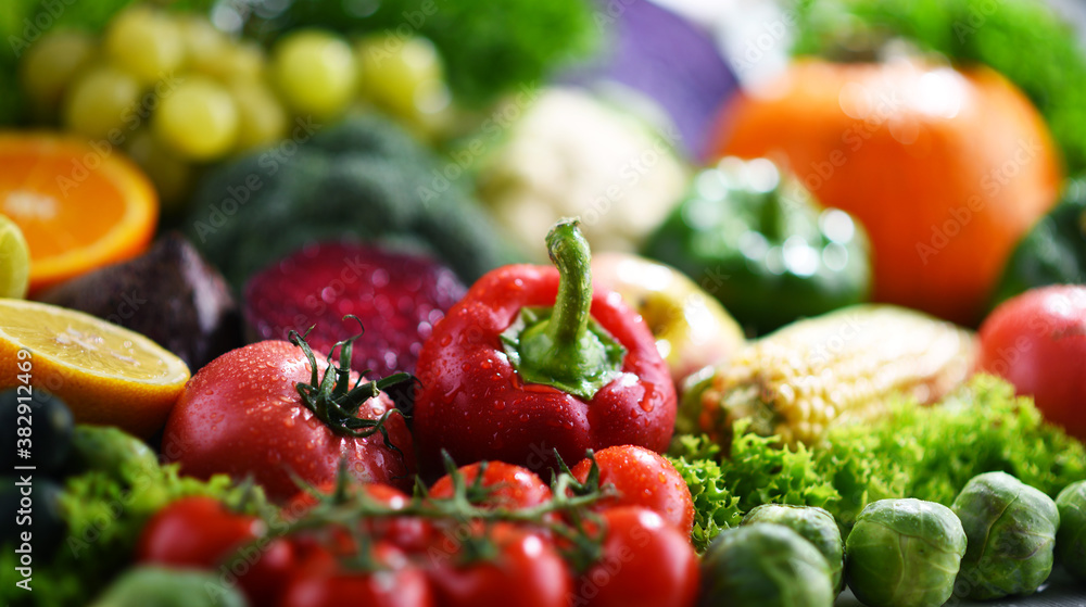 Composition with variety of fresh vegetables and fruits Composition with variety of fresh vegetables and fruits