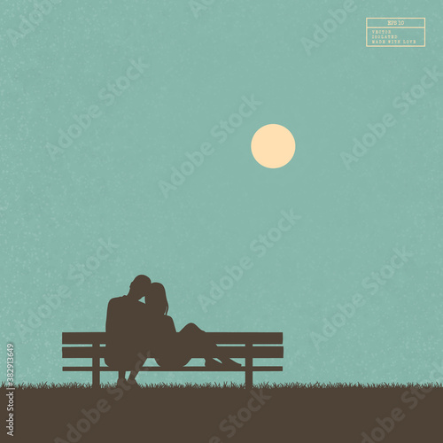 Lovers sitting on bench. Loving couple vector silhouette