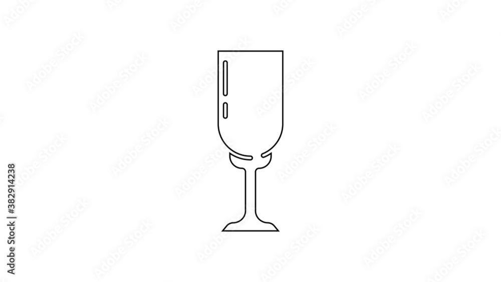 Black line Glass of champagne icon isolated on white background. 4K Video motion graphic animation Black line Glass of champagne icon isolated on white background. 4K Video motion graphic animation