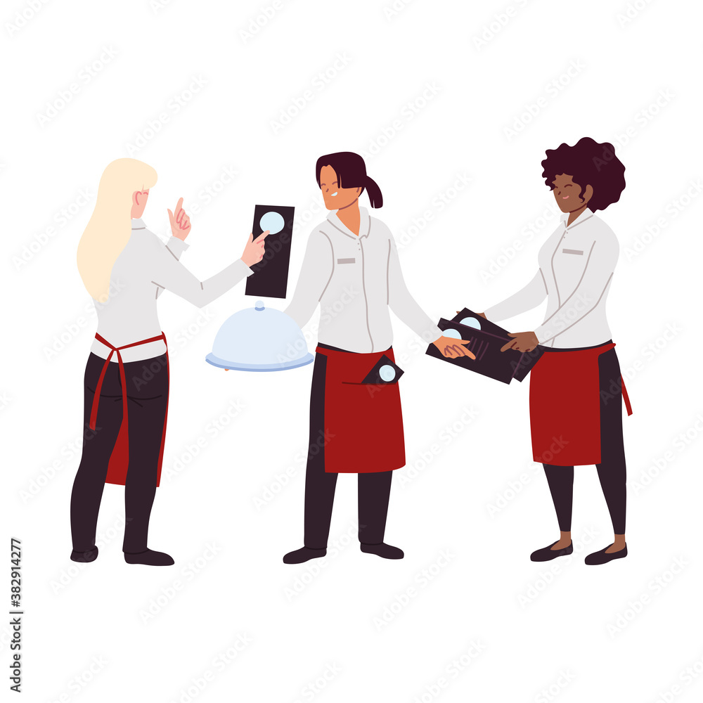 Waiters in uniform with the menu to take the order Waiters in uniform with the menu to take the order