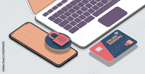  Digital security icon for online banking payments on the mobile phone screen