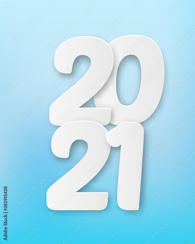 Vector Illustration 2021 HAPPY NEW YEAR with 3d realistic numbers. Typography print poster, holiday decoration background, seasonal flyer, invitation, greeting merry christmas card
