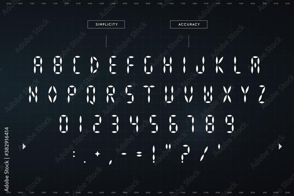 Digital awesome symbols set. Futuristic style alphabet. Font for HUD or digital display. Vector typography design