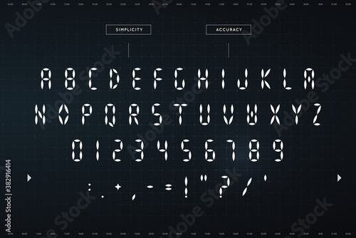 Digital awesome symbols set. Futuristic style alphabet. Font for HUD or digital display. Vector typography design