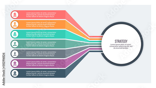 Business infographic. Organization chart with 7 options. Vector template.