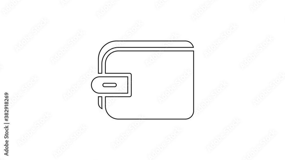 Black line Wallet icon isolated on white background. Purse icon. Cash savings symbol. 4K Video motion graphic animation Black line Wallet icon isolated on white background. Purse icon. Cash savings symbol. 4K Video motion graphic animation