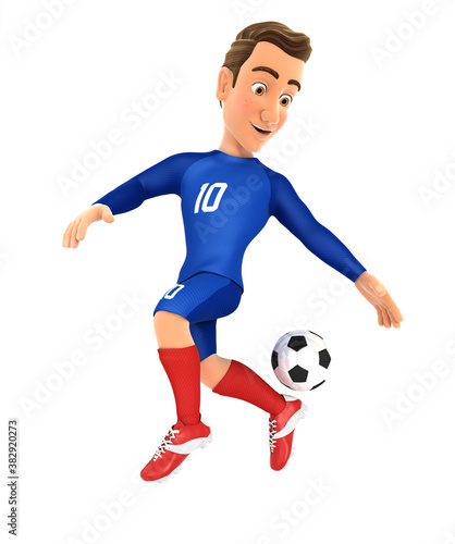 3d soccer player blue jersey backheel control