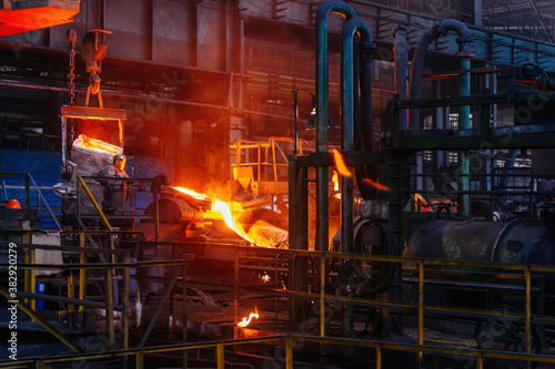 Metal processing in the foundry at the metallurgical plant