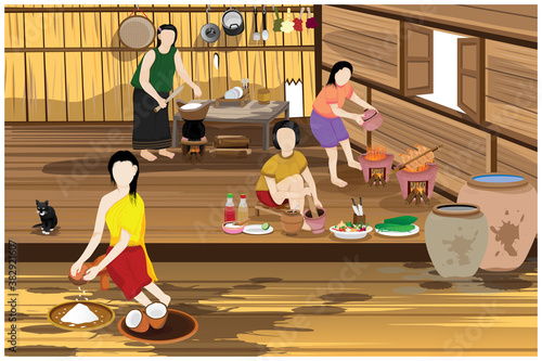 Mother and daughter are cooking vector design