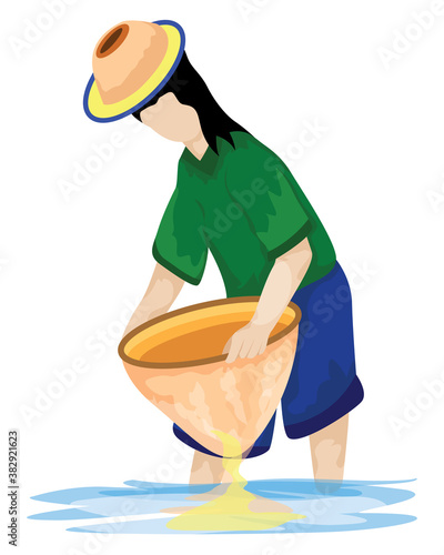 Country woman with fishing net vector design