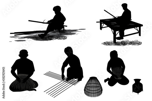 agriculturist weaving a container by hand vector design