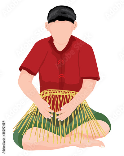 The old man weaving a container by hand vector design