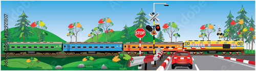 The train passed through the barricade on the street.vector design