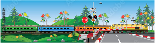 The train passed through the barricade on the street.vector design