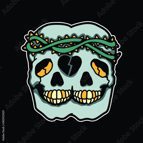twin headed skull tattoo vector design