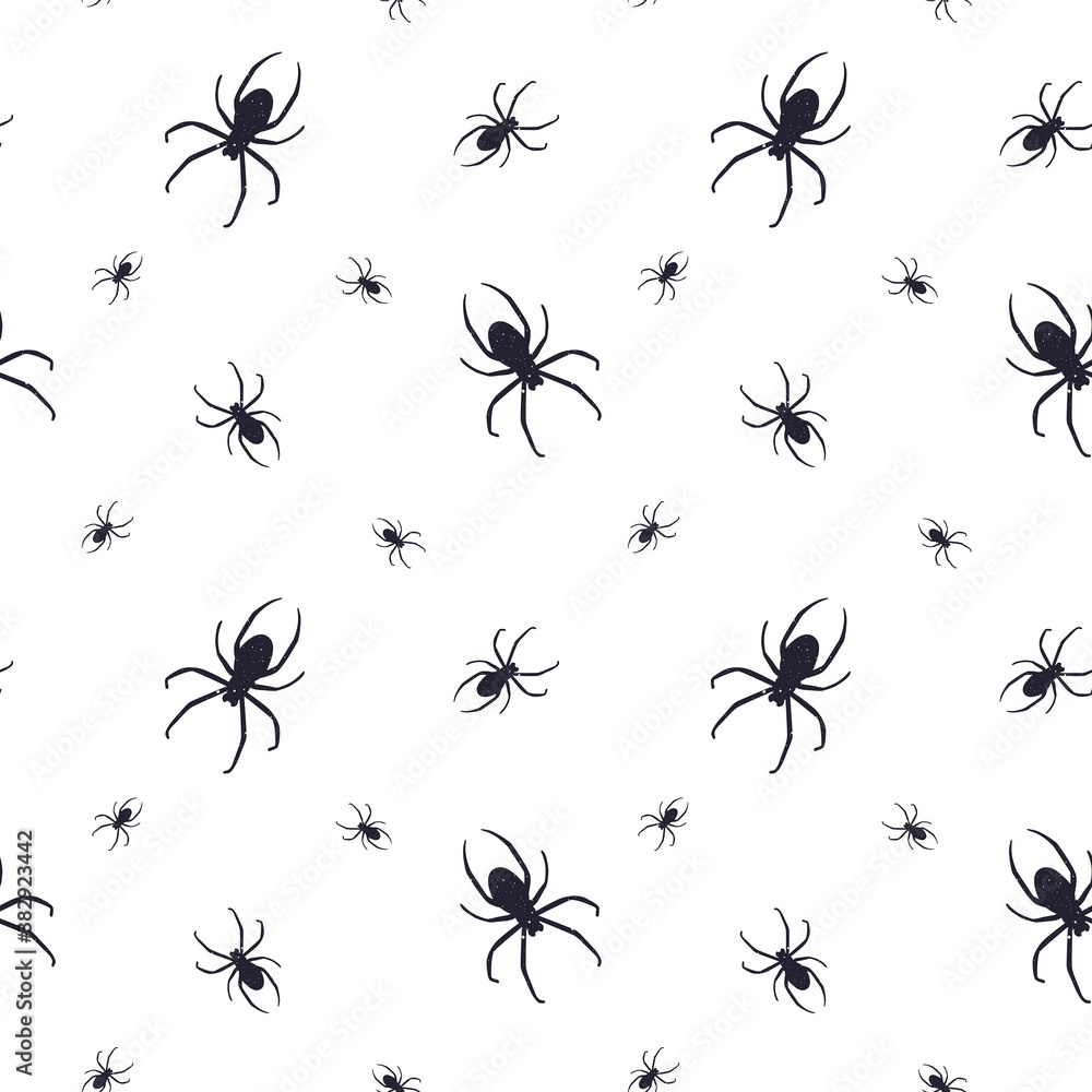 Vector seamless horror patterns for Helloween. Creepy spiders. Black ...