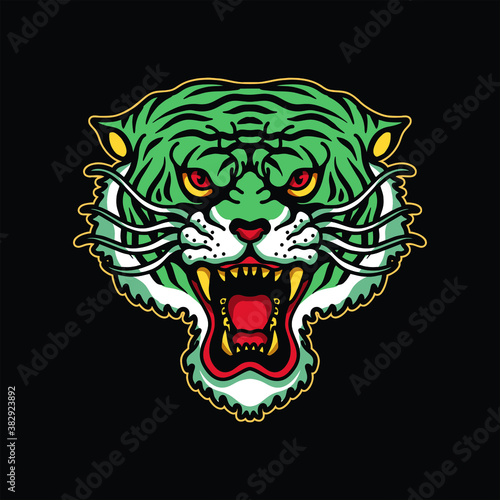 green tiger tattoo vector design