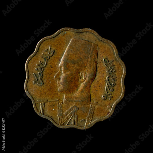 1943 Egyptian Ten Milliemes coin isolated on the black background photo