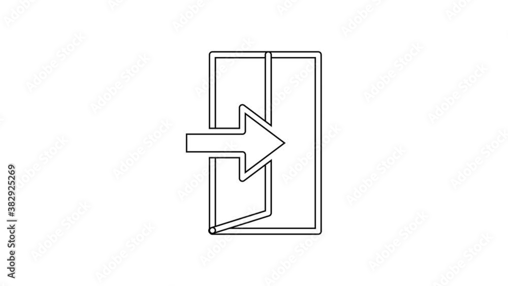 Black line Fire exit icon isolated on white background. Fire emergency icon. 4K Video motion graphic animation Black line Fire exit icon isolated on white background. Fire emergency icon. 4K Video motion graphic animation