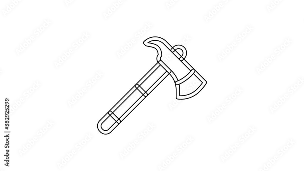 Black line Firefighter axe icon isolated on white background. Fire axe. 4K Video motion graphic animation Black line Firefighter axe icon isolated on white background. Fire axe. 4K Video motion graphic animation