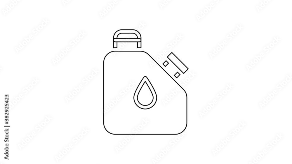 Black line Canister for flammable liquids icon isolated on white background. Oil or biofuel, explosive chemicals, dangerous substances. 4K Video motion graphic animation Black line Canister for flammable liquids icon isolated on white background. Oil or biofuel, explosive chemicals, dangerous substances. 4K Video motion graphic animation