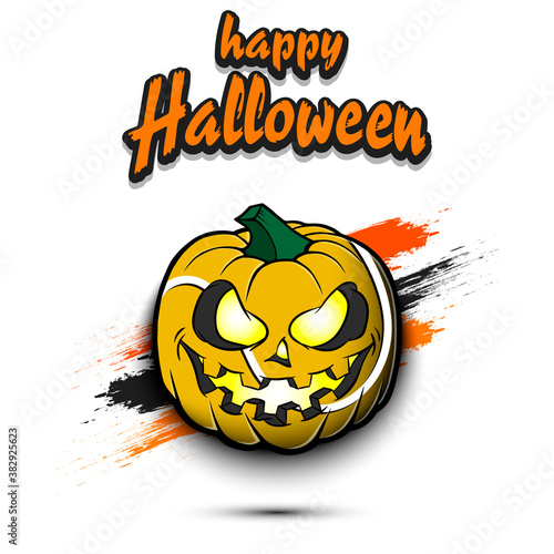 Happy Halloween. Template tennis design. Tennis ball in the form of a pumpkin on an isolated background. Pattern for banner, poster, greeting card, flyer, party invitation. Vector illustration