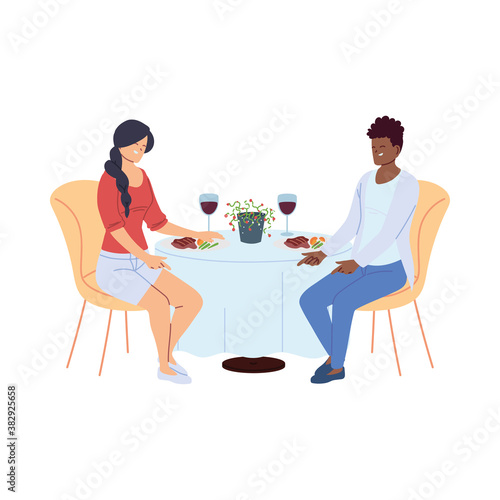 Couple in love having dinner and having a glass of wine in the restaurant