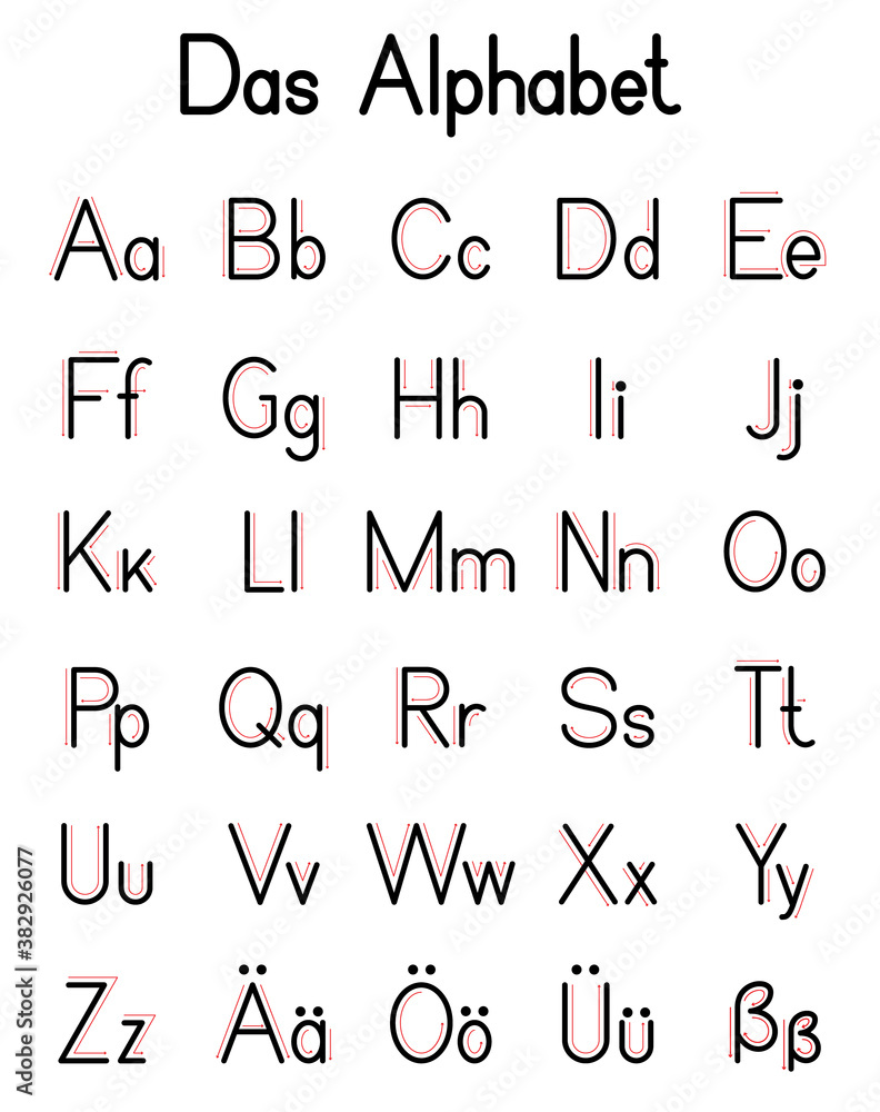 Das Alphabet german ABC set deutsch letters poster isolated on white