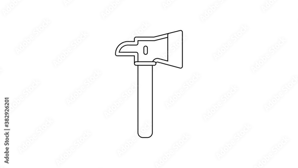 Black line Firefighter axe icon isolated on white background. Fire axe. 4K Video motion graphic animation Black line Firefighter axe icon isolated on white background. Fire axe. 4K Video motion graphic animation