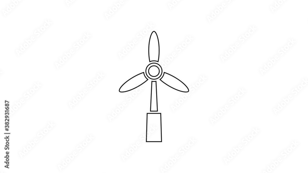 Black line Wind turbine icon isolated on white background. Wind generator sign. Windmill for electric power production. 4K Video motion graphic animation Black line Wind turbine icon isolated on white background. Wind generator sign. Windmill for electric power production. 4K Video motion graphic animation