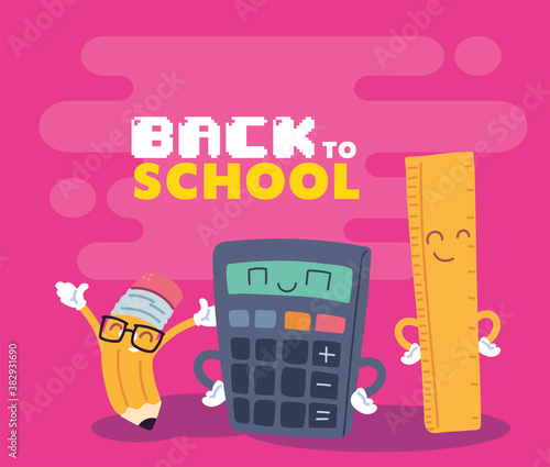 calculator pencil and ruler cartoon of back to school vector design