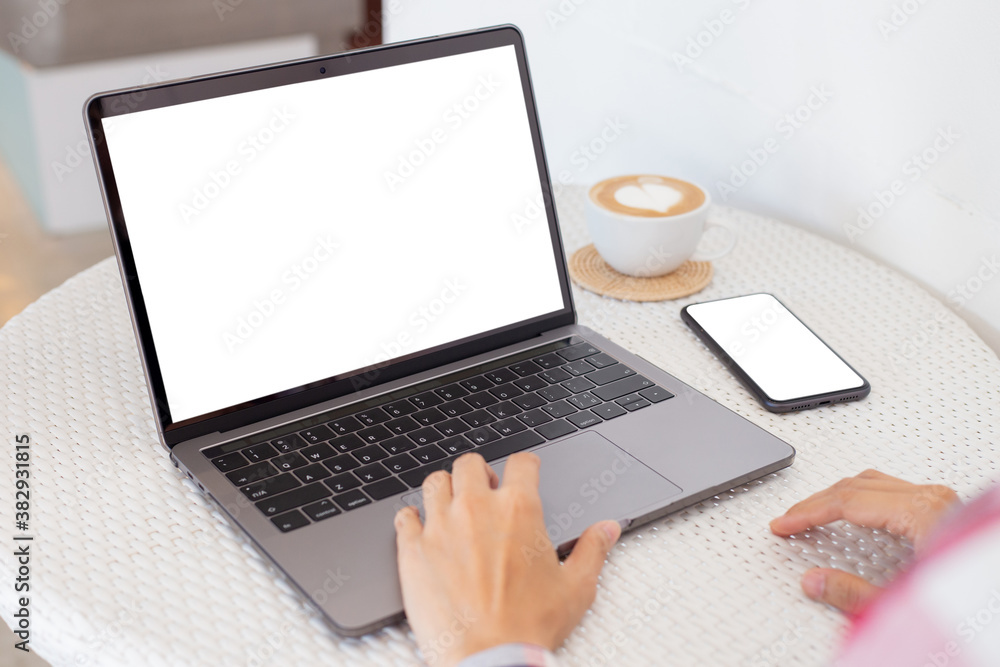 computer,cell phone mockup.hand woman work using laptop texting mobile.blank screen with white background for advertising,contact business search information on desk in cafe.marketing,design computer,cell phone mockup.hand woman work using laptop texting mobile.blank screen with white background for advertising,contact business search information on desk in cafe.marketing,design