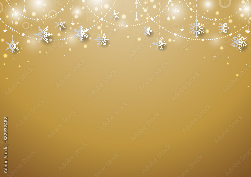 雪の結晶がぶら下がった キラキラ イルミネーションのクリスマス背景 フレーム 金 Vector De Stock Adobe Stock