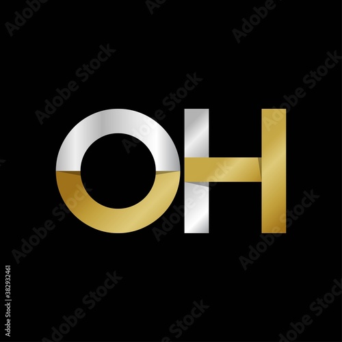 OH initial letter logo, simple shade, gold silver color