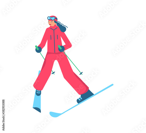 People in mountain ski school