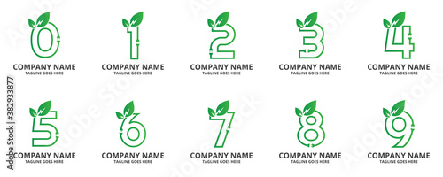 Set Green eco energy  number  Logo Icon Template. Illustration vector graphic. Design concept leaves power energy With number Logo Design. Perfect for corporate, technology, initial.