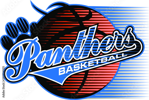 panthers basketball team design with ball and paw print for school, college or league