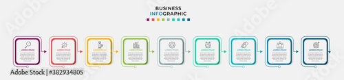Business Infographic design template Vector with icons and 9 nine options or steps. Can be used for process diagram, presentations, workflow layout, banner, flow chart, info graph