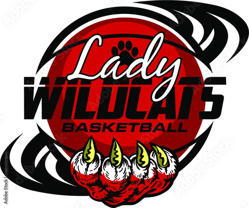 lady wildcats basketball team design with paw print inside ball for school, college or league