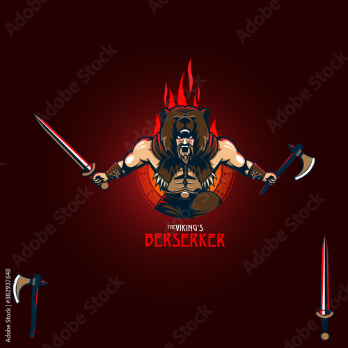 Viking Berserker the fearless elite squad vector illustration
in battle cry pose