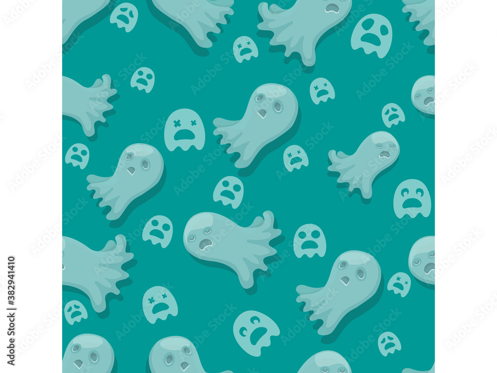 Obraz premium Halloween seamless pattern ghosts. Cartoon characters halloween illustration. Vector pattern for paper background vector