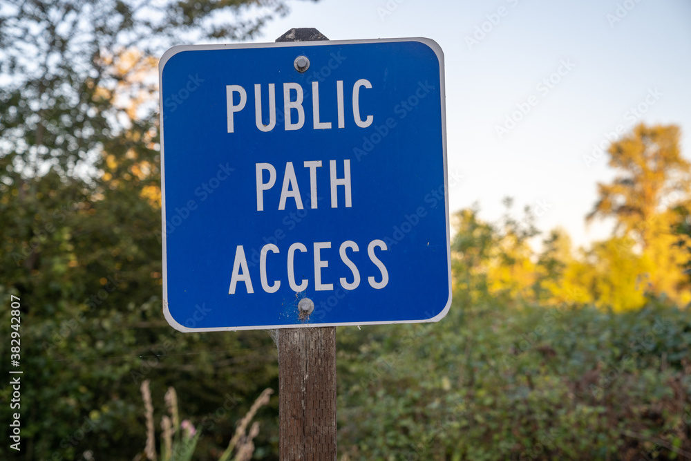 Public Path Access sign leads pedestrians to the trail