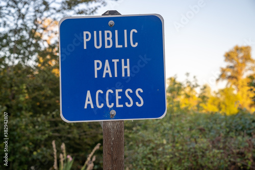 Public Path Access sign leads pedestrians to the trail