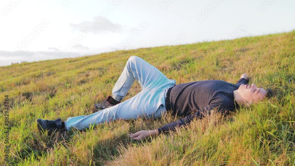 Happy man is freedom in nature run jump peace lifestyle carefree Happy man is freedom in nature run jump peace lifestyle carefree