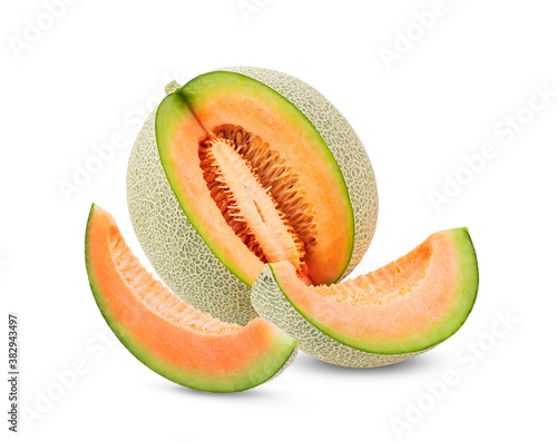 melon with slice on white background
